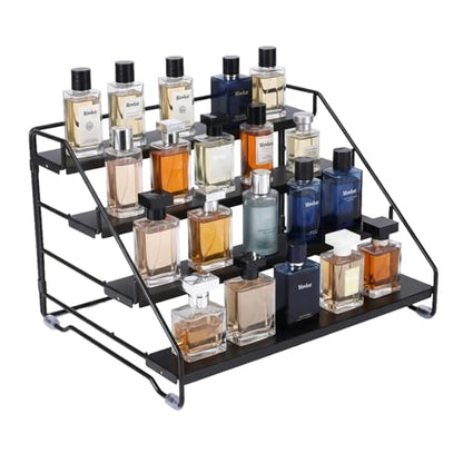 Cologne Organizer for Men, 4 Tier Perfume Stand, Metal Display Riser Stand, Dresser Organizer with Anti-Slip Washers,Display Stand Shelf for Fragrance, Skincare, Figurine, Dessert