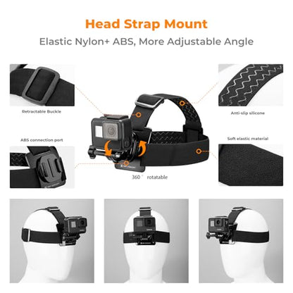 K&F CONCEPT Accessories Set for GoPro Hero 13/12/11/10/9/8/7/6/5/4/DJI Osmo Action Series/Pocket 3/2/Insta360 X4/X3, Chest Strap Harness+Backpack Clip+360° Rotating Head Strap Mount and Wrist Strap
