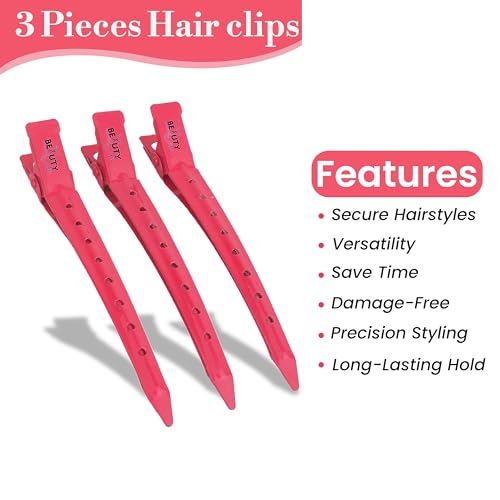 Beauty & Crafts Tape in Hair Extension Tools Kit with Flat Surface Stainless Steel Tape in Hair Extensions Sealing Clamp Plier, 2 Hair Parting Rings, 3 Hair Clips With Leather Pouch (Pink)