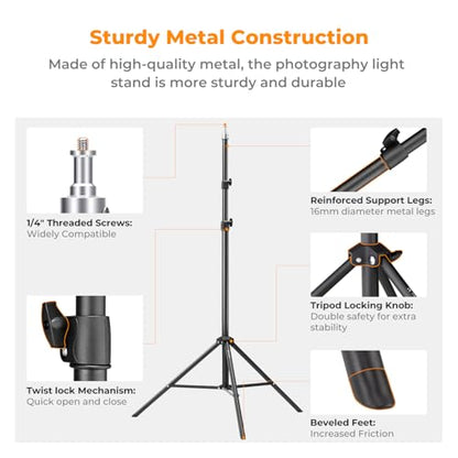 K&F CONCEPT Light Stand for Photography, 7.5ft/2.3M Portable Extendable Photo Video Tripod Stand, Lighting Tripod with 1/4" Screw for Lighting/Strobe Light/Webcams/Cameras/Softbox, with Storage Bag - size: 2.3M