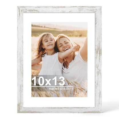 Hongkee 10x13 Picture Frame with Glass, Display Diploma 8.5x11 with Mat or 10 x 13 without Mat - Wall and Tabletop, 10 by 13 Photo Wooden Frames (Distressed White, 1 Pack) - color: Distressed White, size: 10X13 in