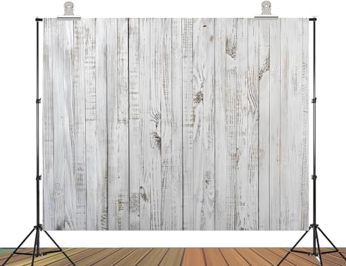 20x10ft Fabric White Gray Wood Backdrop Vintage Rustic Wooden Floor Photograph Background for Baby Shower Birthday Party Cake Table Decoration Banner Photo Booth Prop - size: 20X10ft