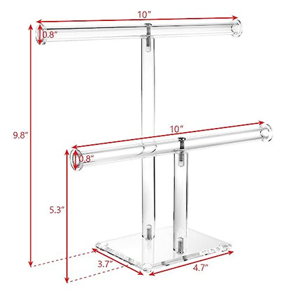 MOOCA Deluxe Clear Acrylic Jewelry Organizer, 2 Tier T-Bar Bracelet Holder, Acrylic Necklace Holder, Jewelry Holder, Jewelry Organizer Stand, Premium Quality with Enhanced Transparency - color: 2-Bar
