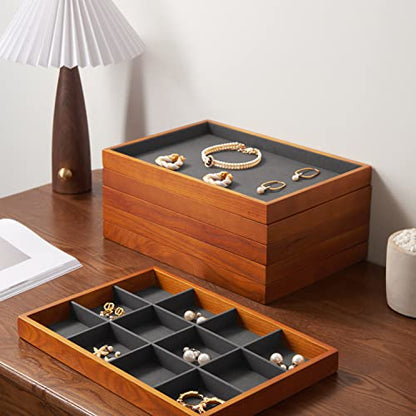 Oirlv Solid Wood Jewelry Tray Ring Earring Display Showcase Jewelry Organizer - color: Grey ring tray