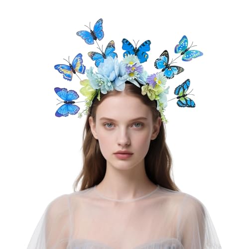 Butterfly Flower Crown Headband, Flower Headbands Floral Hair Bands, Fashion Accessories for Women Photo Props