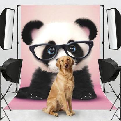 Baby Panda with Glasses Backdrop Background for Photography 5x7ft Photobooth Professional Photo Backdrop Curtains Video Photography Studio Photo Backgrounds Banner Booth Background Screen Parties - color: Baby Panda With Glasses