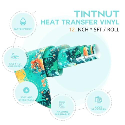 Tintnut Splash Heat Transfer Vinyl Roll - 12 Inch x 5ft Blue Watercolor Ink Patterned HTV Splatter Iron On Vinyl DIY T-Shirts Hats Clothes Canvas Bags - color: Blue Yellow