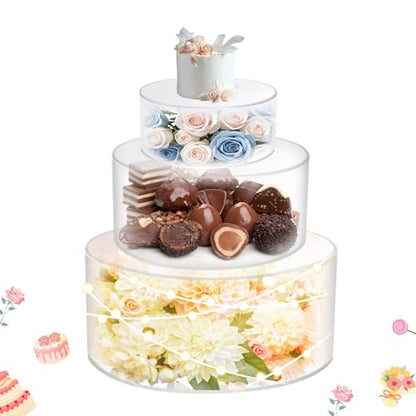 3Pcs Acrylic Cake Display Stand 6'' 8'' 10'' Round 3 Tier Clear Cylinder Cake Box for Wedding Birthday Party Decor (6 / 10 / 12 Inch) - size: 6 &10 &12