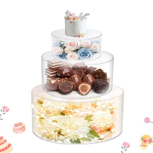 3Pcs Acrylic Cake Display Stand 6'' 8'' 10'' Round 3 Tier Clear Cylinder Cake Box for Wedding Birthday Party Decor (6 / 10 / 12 Inch) - size: 6 &10 &12