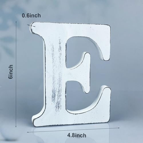 6 Inch Rustic White Wood Letters Unfinished Wood Letters for Wall Decorative White Retro Standing Letters Sign Board Decoration for Craft Home Party Projects (E) - color: E