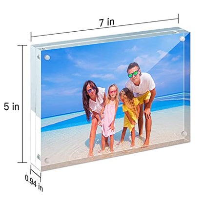 HELPLEX Acrylic Frames, 2 Pack 5x7, 24mm Thicker Frameless Clear Picture Frame, Double Sided Magnetic, Free Standing Desktop Display - size: 5x7(2 PACK)