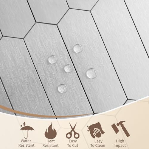 DICOFUN 10 Sheets Brushed Metal Long Hexagon Peel and Stick Backsplash, 12"x12" PVC Stick on Backsplash Wall Tiles for Kitchen and Bathroom - color: Brushed Metal, size: 10 Sheets, 12"x12"x0.12"