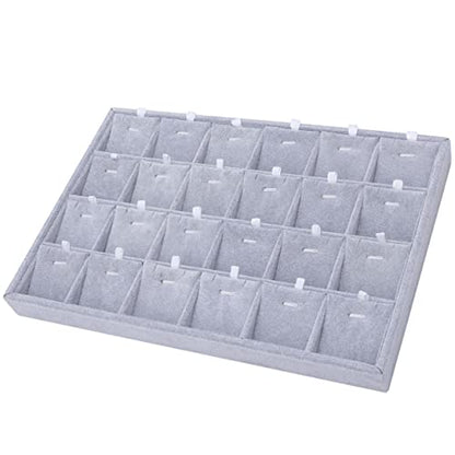 24 Grids Stackable Jewelry Tray Organizer with Removable Dividers, Velvet Jewelry Display Tray for Earrings Necklaces Bracelet Rings Display Showcase - Grey - color: Grey