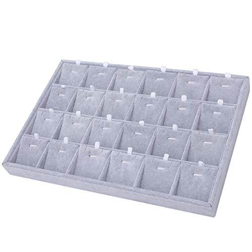 24 Grids Stackable Jewelry Tray Organizer with Removable Dividers, Velvet Jewelry Display Tray for Earrings Necklaces Bracelet Rings Display Showcase - Grey - color: Grey