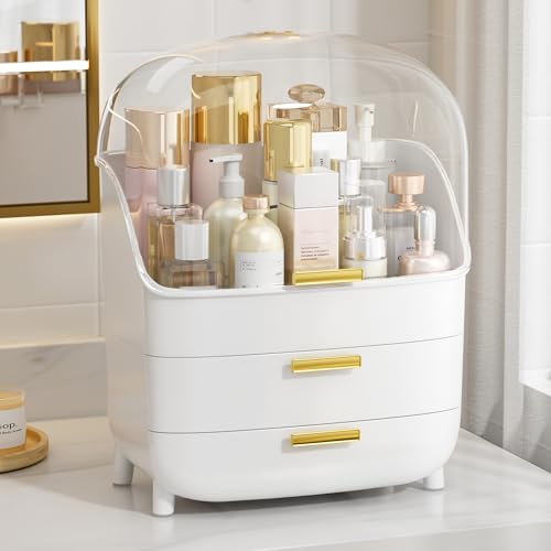 Vtopmart 3-Tier Skincare Makeup Organizer with Drawers and Lid for Vanity and Bathroom Countertop, Large Cosmetic Storage Box Case for Dresser, with Non-Slip Base - style: with Lids