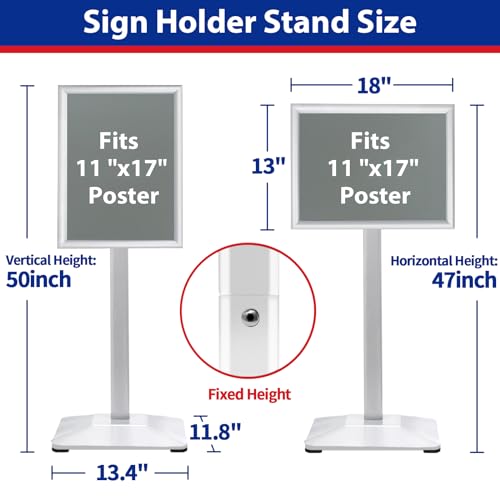 Pedestal Sign Holder 11x17inch Adjustable Floor Stand With Heavy Base & Snap Frame Display for Indoor Outdoor Business Store Poster (Silver) - color: Silver/1Pack, size: 11"x17" Sign Stand