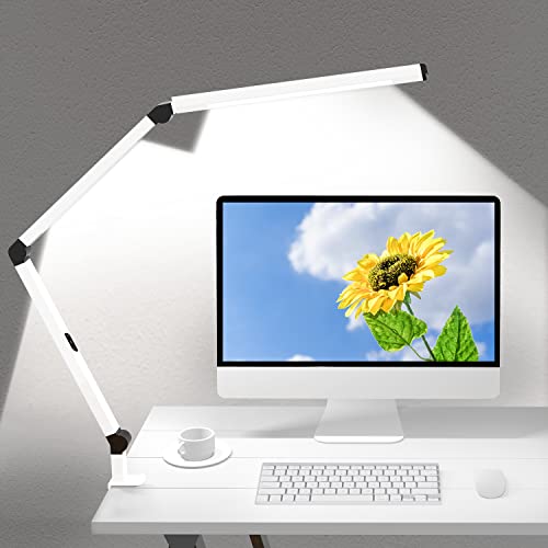 Micomlan LED Desk Lamp with Clamp, Dual Light Table Lamp with Adjustable Swing Arm, Eye-Care 4 CCT Modes & 5 Brightness Levels Clip-on Architect Modern Desk Light for Home Office Crafting Sewing - color: White+Touch