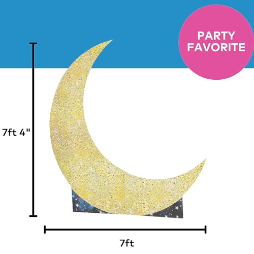 Fun Express Large Crescent Moon Standup Decoration - 7ft Starry Night Backdrop for Prom, Homecoming & Under The Stars Party | Photo Booth Prop with Glittering Design | Professional Cardboard Cutout