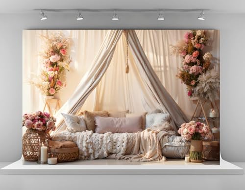 Kate 7x5ft Boudoir Pillows Backdrops for Photography Bedroom Headboard Background Branch Flowers Backgrounds Bridal Newborn Baby Show Decoration Studio Backdrop - size: 7x5ft