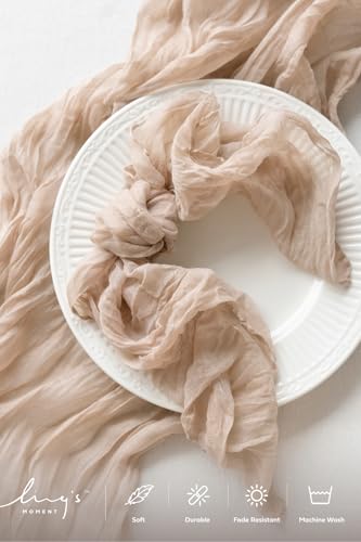 Ling's Moment Luxury Cloth Wedding Napkins - 19x19 Inch Reusable Cheesecloth Linen Napkins for Wedding Reception, Bridal Shower, Dinner Table - Washable, Durable (Set of 10), [Warm Sand] - color: Wht-warm Sand