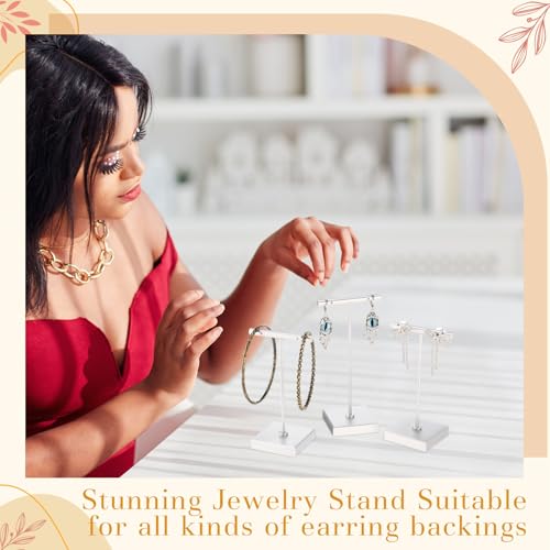 Kigeli 6 Pack Metal T Bar Earring Display Stand Retail Earring Display Holder Detachable Metal Earring Display Storage Rack Jewelry Photography Prop, Square Base, Height 4.3" and 5.1" (Silver) - color: Silver