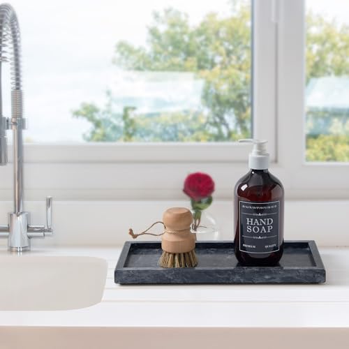 Natural Marble Vanity Tray, Luxury Stone Organizer for Bathroom & Kitchen Counter | Holds Soap Dispenser, Jewelry, Perfume | Non-Resin, Non-Ceramic Décor - color: Black, size: 11.8" x 5.1" x 0.8"
