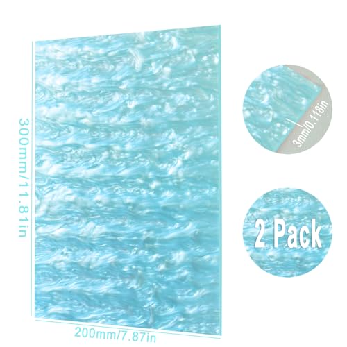Pearl Cast Acrylic Sheets PMMA Material for CO2 Laser Cutting and Engraving Patterned Plastic Sheets 1/8 Inch Thick for DIY Crafts, Home Decor, Art Design (2, Aqua, 12x8 Inch) - color: Aqua, size: 12x8 Inch