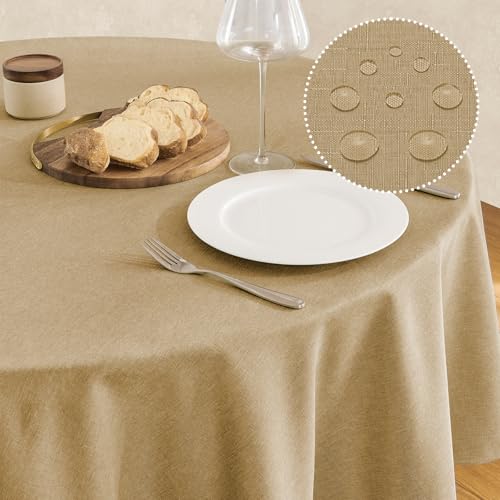 Veblandy Tablecloth Linen Textured Waterproof & Stain Resistant Table Cloth Wrinkle Free Decorative Fabric Farmhouse Table Cover for Dining/Party/Buffet/Wedding, 60 x 60 Inch, Coffee - color: Coffee, size: 60" (Round)
