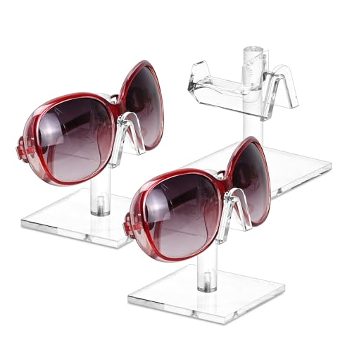 MOOCA 3 Pieces Set Premium Acrylic Eyeglasses Frame Riser Display Stand, Sunglasses Rack, Sunglass Organizer, Eyeglass Holder, Acrylic Eyewear Display, Single Frame for Each Holder - color: clear