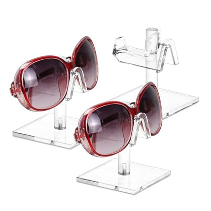 MOOCA 3 Pieces Set Premium Acrylic Eyeglasses Frame Riser Display Stand, Sunglasses Rack, Sunglass Organizer, Eyeglass Holder, Acrylic Eyewear Display, Single Frame for Each Holder - color: clear