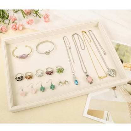 13.8" x 9.5" Velvet Jewelry Tray Jewelry Display Tray, Stackable Empty Plate Trays for Earrings Necklaces Bracelet Rings Display Showcase - Light Khaki - color: Light Khaki, size: Flat Tray 13.8"x9.5"