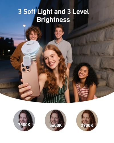 TELESIN Clip-on Selfie Ring Light, Rechargeable Portable 360° LED Selfie Fill Light with Mirror for Phone/iPhone Photography, Computer Laptop Video Conference, TikTok, Zoom Calls, Girl Makeup