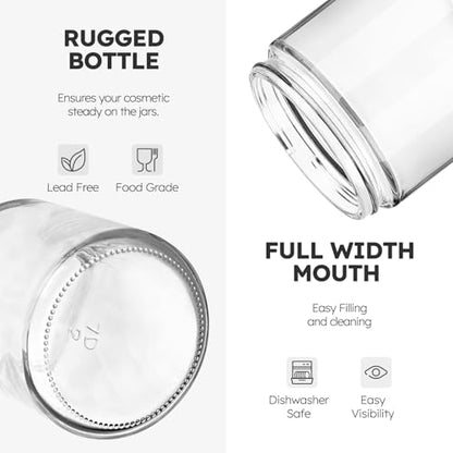 Tecohouse 8oz Glass Jars with Lids, 3 Pack Candle Jars with Blank Labels, 250g Clear Glass, Wide Mouth | Cosmetic Containers for Sample, Cream, Lotion, Honey, Powder, Jelly | Kitchen & Home - color: Clear-Black Lids