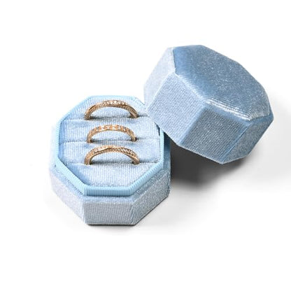 3 Slots Ring Box Velvet Ring Gift Box Wedding Day For Proposal, Engagement, Wedding, Mother's Day, Valentine's Day (Light Blue) - color: Light Blue