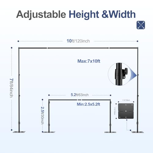 EMART Backdrop Stand,10x7ft(WxH) Adjustable Photo Background Stand with Upgrade Rod,Heavy Duty Flat Base,Metal Pipe and Drape Frame for Wedding,Birthday Party,Decorations,Photography Studio - size: 10x7ft