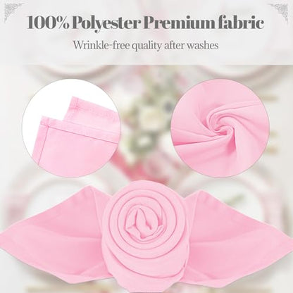 PLOYMONO Pink Heavy Duty Cloth Napkins - 17 x 17 Inch Solid Washable Polyester Dinner Napkins - Set of 8 Napkins with Hemmed Edges - Great for Weddings, Parties, Spring, Mother's Day - color: Pink