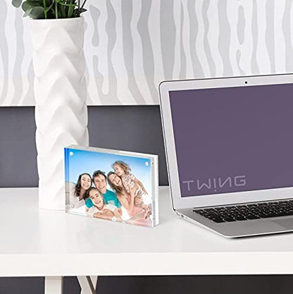 TWING 3.5x5 Inch Acrylic Picture Frames,20MM Thicknes Double Sided Magnetic Clear Photo Frame, HD Frameless Magnetic Photo Frame Display for Desktop Gift Ideal, Cleaning Cloth Included - size: 3.5x5" 1pack