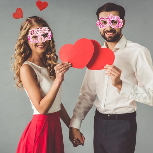 8 Pcs Happy Valentine's Day Party Eyeglasses Photo Props Heart Diamond Lips Roses Paper Glasses Photo Prop Pink Valentine's Day Engagement Wedding Anniversary Party Favors Supplies Decorations