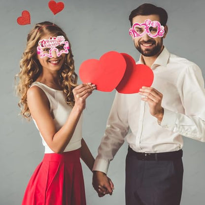 8 Pcs Happy Valentine's Day Party Eyeglasses Photo Props Heart Diamond Lips Roses Paper Glasses Photo Prop Pink Valentine's Day Engagement Wedding Anniversary Party Favors Supplies Decorations