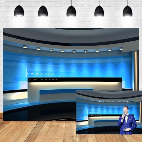 Leyiyi 10x6.5ft News Broadcast Hall Backdrop Recetation Desk Modern Office Interior Program Record Front Table TV Show Photo Background Business Study Adults Portrait Studio Prop Vinyl Wallpaper - size: 10x6.5ft