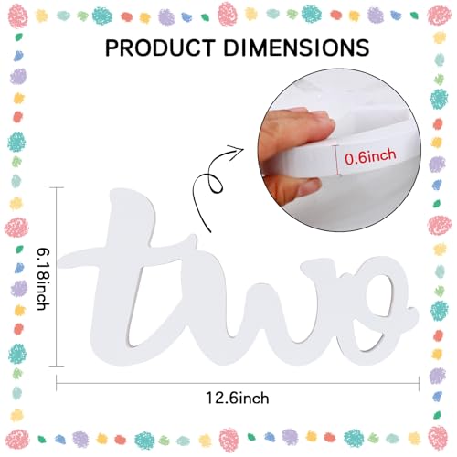 TONIFUL Two Wooden Sign Cutout Letter for 2nd Birthday Party Decorations Table Centerpieces for Second Birthday White Letter Wooden Photo Booth Props Party Decorations Supplies - style: Two