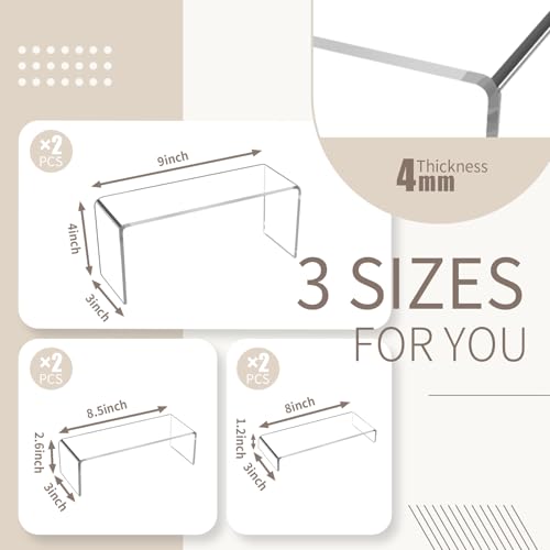 6pcs Thickened Acrylic Display Stand, Tiered Rectangular Clear Display Risers, 9" Acrylic Shelf for Display Perfume Jewelry Figures Collectibles Curio, Dessert Cupcake Table Buffet Risers - color: Clear-6pcs