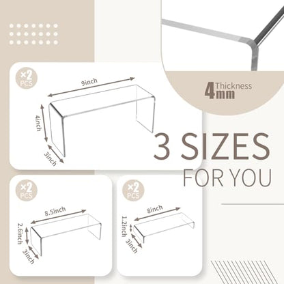 6pcs Thickened Acrylic Display Stand, Tiered Rectangular Clear Display Risers, 9" Acrylic Shelf for Display Perfume Jewelry Figures Collectibles Curio, Dessert Cupcake Table Buffet Risers - color: Clear-6pcs