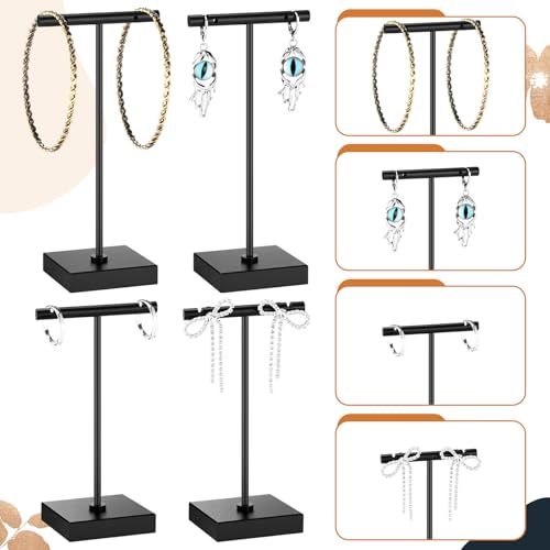 Kigeli 6 Pack Metal T Bar Earring Display Stand Retail Earring Display Holder Detachable Metal Earring Display Storage Rack Jewelry Photography Prop, Square Base, Height 4.3" and 5.1" (Black) - color: Black