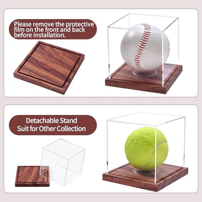 LITY Baseball Display Case, No Assembly Required Clear Cube Tennis Ball Holder with Solid Wooden Base, Autograph Baseball Stand Box for Single Ball (1 Pack) - size: 1 Pack Baseball
