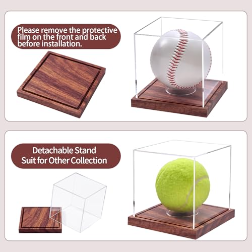 LITY 2 Pack Baseball Display Case, No Assembly Required Clear Cube Tennis Ball Holder with Solid Wooden Base, Autograph Baseball Stand Box for Single Ball - size: 2 Pack Baseball