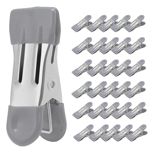 Clothes Pins Heavy Duty 30 Pack - 2.17 Inch Metal Chip Clips, Clothespins for Photo Drying Clothesline Laundry Sock, Bag Clips for Food Kitchen Stainless Steel with Rubber, Gray - color: Gray