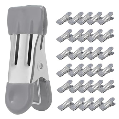 Clothes Pins Heavy Duty 30 Pack - 2.17 Inch Metal Chip Clips, Clothespins for Photo Drying Clothesline Laundry Sock, Bag Clips for Food Kitchen Stainless Steel with Rubber, Gray - color: Gray