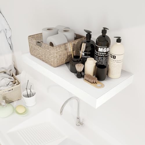 12 Inch Deep White Floating Shelves, 24 x 12 Floating Shelf for Books, Rustic Wood Deep Wall Shelves for Home Storage & Display, 2" Thicked Shelves for Kitchen, Living Room, Bedroom, 1 Pack - color: White, size: 24"W x 12"D, 1 Pack
