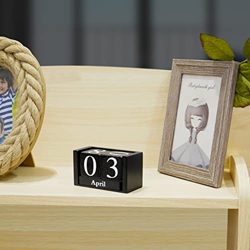 Notakia Black Wooden Block Calendar, Perpetual Desk Calendar, Stylish and Durable Block Calendar for Home and Office - color: Black Small